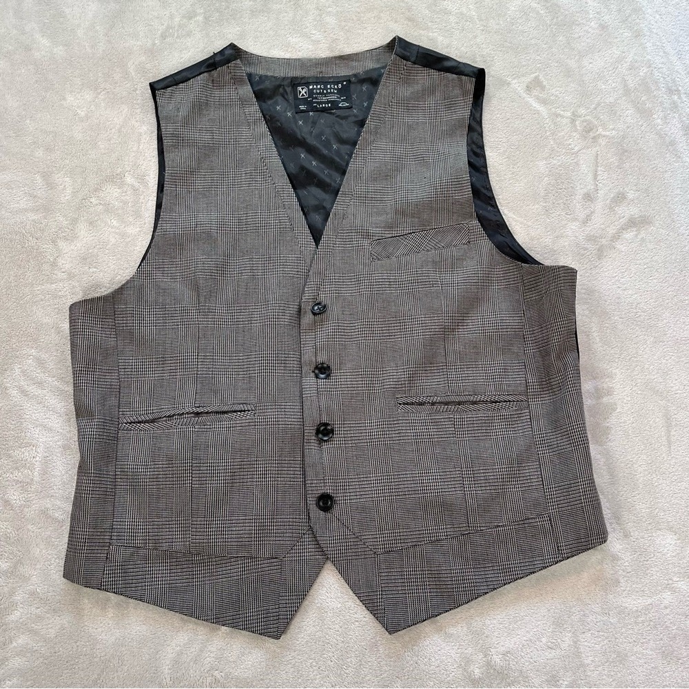 Marc Ecko Vest L Grey Glen Plaid Waistcoat Formal Dandy Peaky Blinders Steampunk